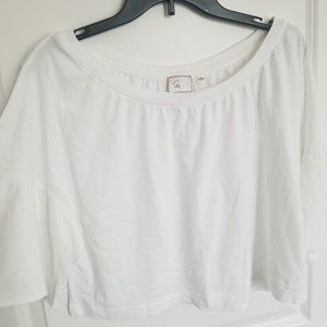 NEW Anthropologie White Crop Ruffle Sleeve Tee
